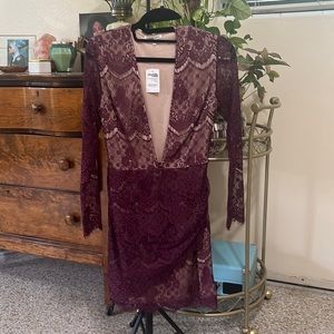 Sexy lack plunge neck dress